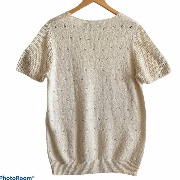 VINTAGE 70s Eyelet Nub Sweater Cream L  Poet Twee Academia Bonnie Lee - Picture 4 of 8